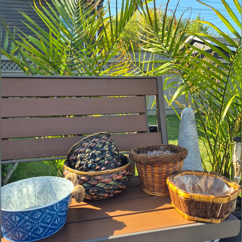 Woven & Metal Planter Basket Set of 5 - Multicolor - Rustic, Country, Cottage